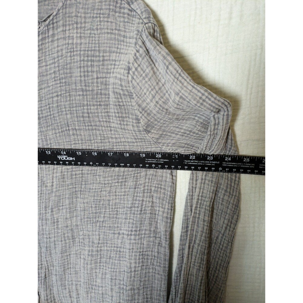 Grey Gauze Waffle Button up Eyelet Lace Ruffle Long Sleeve Women's Shirt Small - Picture 10 of 11